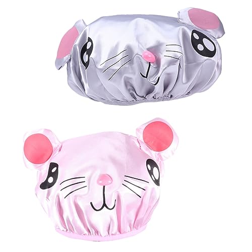 Abaodam 2stücke Junge Mädchen Duschhaube Cartoon Für Mädchen Bad Hut Haare Schützen Tragbar Mit Gummiband Atmungsaktiv Leicht von Abaodam