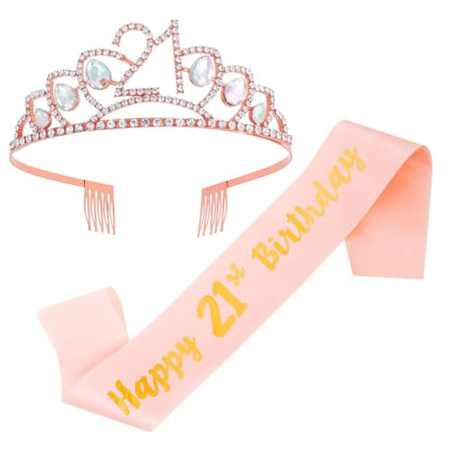 Abaodam 3 Sätze Kronenband-set Braut Hochzeit 21. Bday Tiara Schärpe Zum 21. Geburtstag Schärpe Und Tiara Zum 21. Geburtstag Bausatz 21. Schärpe Geschenk Stoff Luxuriös Fräulein von Abaodam