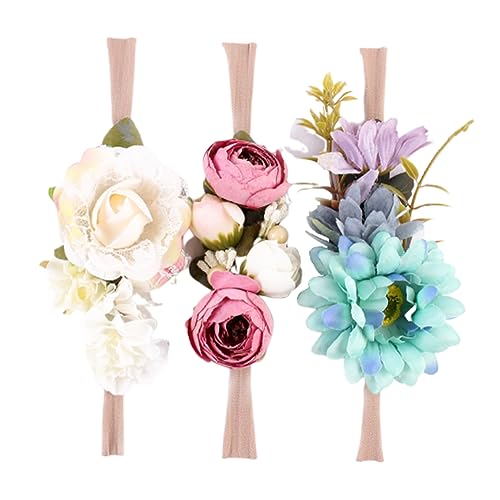 Abaodam 3 Stk Haarband Baby Stirnbänder Haarschmuck Für Kinder Baby-kopfbedeckung Florales Stirnband Elastische Kopfbandagen Strandresort Blumen Schal von Abaodam