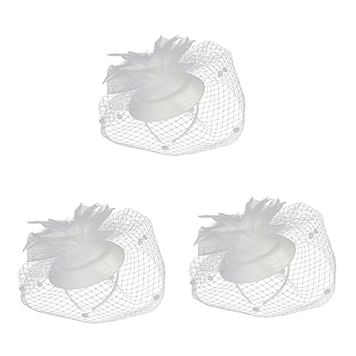 Abaodam 3 Stk Haarnadel Mit Blumenhut Fascinator-hüte Für Frauen Mesh-hut-stirnband Foto-requisiten-kopfschmuck Blumenhaarspangen Für Frauen Damen Weiß Krawatte Feder Stewardess-hut von Abaodam