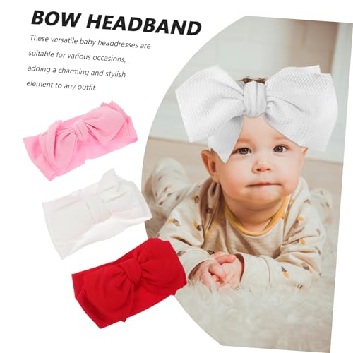 Abaodam 3 Stück Haarband mit Großer Schleife Verstellbares Stirnband für Neugeborene Weiche und Bequeme Kopfbedeckung in Weiß Rot für Fotoshooting und Party von Abaodam