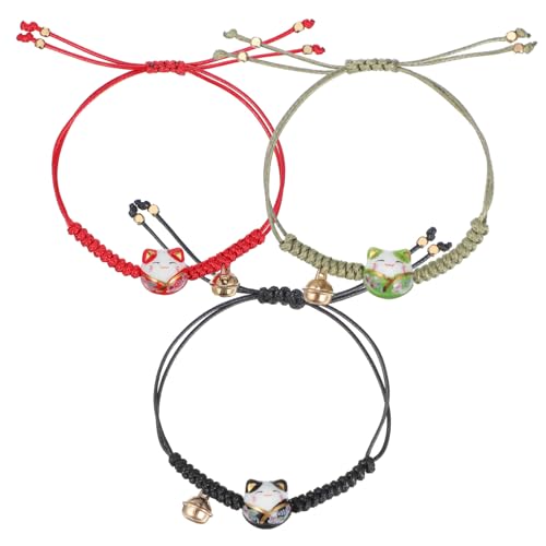 Abaodam 3stücke Katzenarmband Mit Glockenanhänger Süßes Maneki Neko Verstellbares Schnurarmband Aus Armband Frauen Geburtstagsgeschenke von Abaodam
