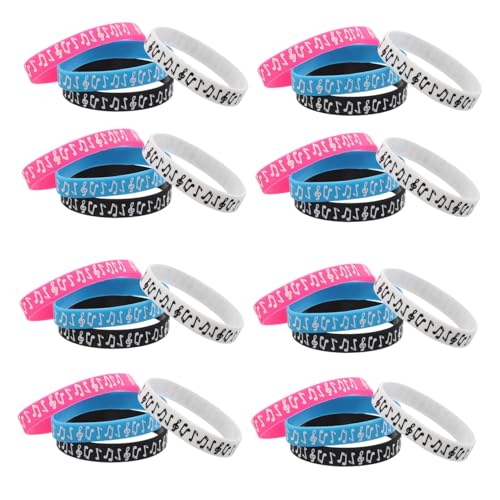 Abaodam 32 Stück Music Note Bracelets Silikonarmbänder Wasserfest Resilient Party Wristbands Geschenk Musikparty Zubehör Schwarz Weiß Blau von Abaodam