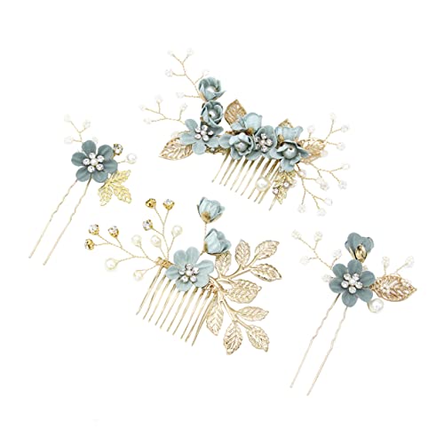 Abaodam 4 Stück Seitenkamm Haarnadeln Perlenschmuck Haarspange Brautjungfer Mint Accessoires Für Hochzeitskleider Goldener Kopfschmuck Kristallhaarkamm Blau Modellieren Fräulein Blumen von Abaodam