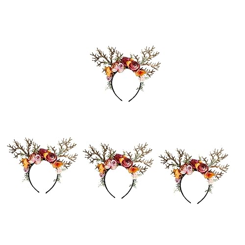 Abaodam 4 Stück Weihnachtskopfbedeckung Hirsch Kostüm Für Damen Hirsch Kostüm Stirnband Partyzubehör Hirschgeweih Haarband Kostüm Geweih Stirnband Hirschhaarreifen Kind Halloween Haarring von Abaodam