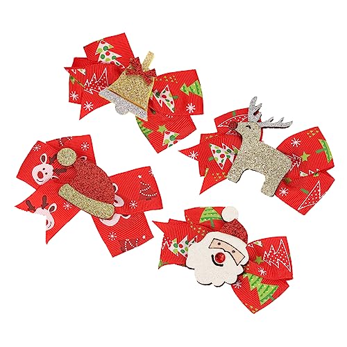 Abaodam 4 Stück Weihnachtliche Haarspangen mit Niedlichen Schleifen und Rentier Cartoon Haarklammern für Party Festliche Haarschmuckclips für Damen und Passend zu Weihnachtsoutfits von Abaodam