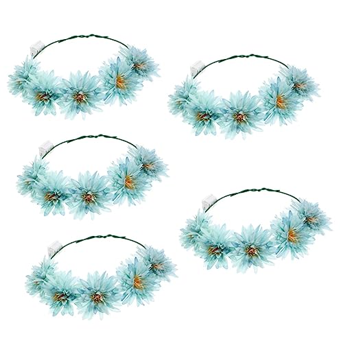 Abaodam 5st Leuchtender Kranz Stirnband Hawaiianisches Led-stirnband Leuchtende Blumenkranzkronen Floraler Kopfschmuck Hawaii-stirnband Hellblaue Hochzeit Stoff Orchidee Fräulein von Abaodam