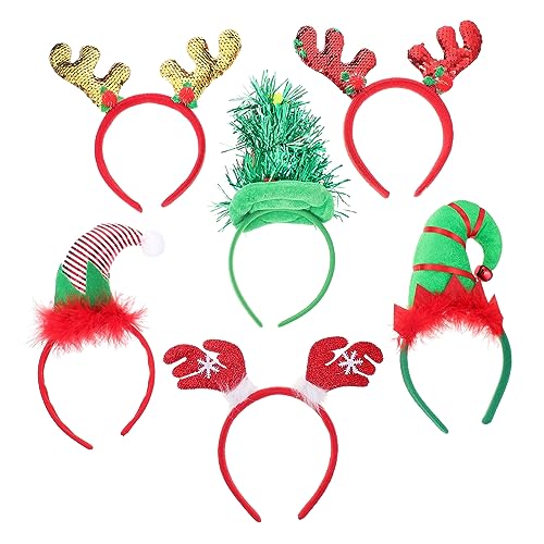 Abaodam 6st Weihnachtsstirnband Kopfschmuck Aus Hirschohren Weihnachtsbaum Haarreifen Geweih Stirnbänder Weihnachtshaarband Geweih Haarreifen Fotogeschenk Cosplay Stoff Weihnachtselfe Kind von Abaodam