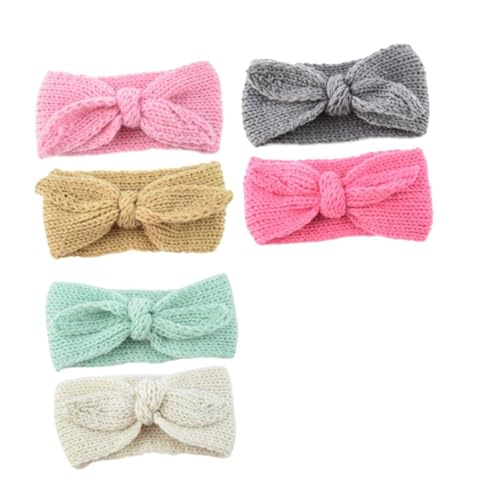 Abaodam 6stücke Teiliges Gehäkelte Turban-stirnbänder Für Mädchen Warme Und Voluminöse Kopfbedeckungen Mit Schleifen-detail Für Kleinkinder von Abaodam