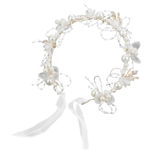 Abaodam Blumenkranz Haarschmuck mit Perlen Zarter Hochzeits Stirnband für Mädchen Leichter Blumenhaarreif für Kommunion Party und Fotoshootings Angenehmes Tragegefühl Langlebiges Design von Abaodam
