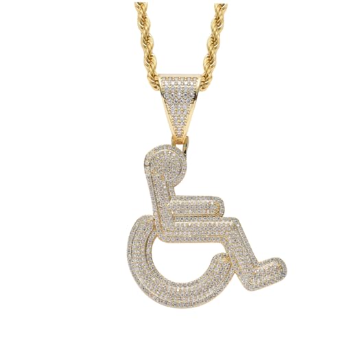 Abaodam Einzigartiger Rollstuhlfahrer Anhänger Halskette Goldfarben Kreatives Personality Schmuckstück Robust für Herren und Damen Casual von Abaodam