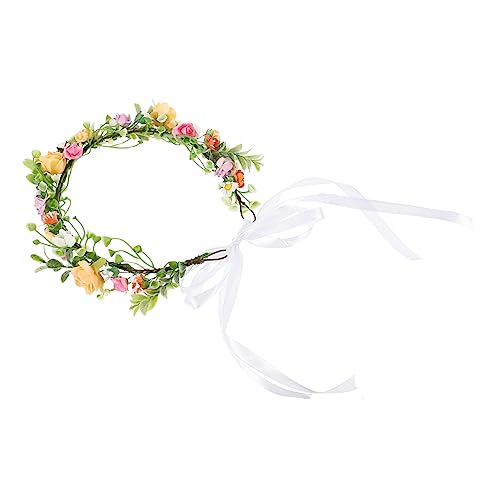 Abaodam Brautkrone Stirnband Für Mädchen Bunte Blumenkrone Kranz-stirnband Blumenstirnband Braut Haarband Blumenkrone Für Mädchen Hochzeit Fräulein Blumendekoration Drahtschleife von Abaodam