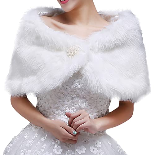 Abaodam Brautschal Mädchen Wickelpelz Faux Hochzeit Dekoration Brautkleid Schal Imitativ Schulter Winter Dame Cape Weiß für Haare Kaninchen Frau Warm Stola Wolle Braut von Abaodam