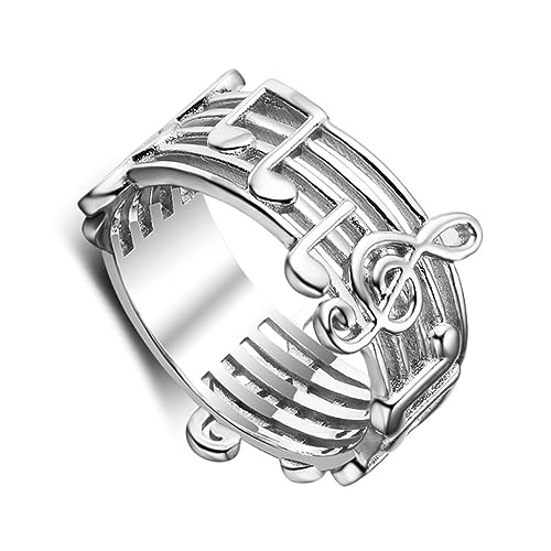 Abaodam Platinbeschichteter Dekorativer Ring Im Noten-design Für Frauen Trendiger Euryprosopic Ring Mit Diamanten Für Musikliebhaber Innendurchmesser von Abaodam