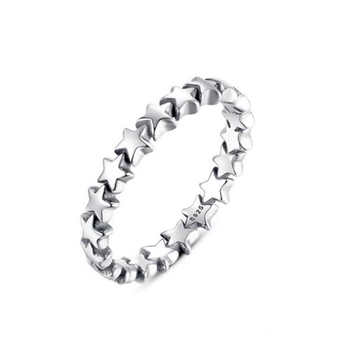 Abaodam Sterling Silber Damen Fingerring Sternenmuster Stapelring Verlobungsring Ehering für Frauen Versilbert Größe 8 Schmuck für Hochzeitsfeiern Silber von Abaodam