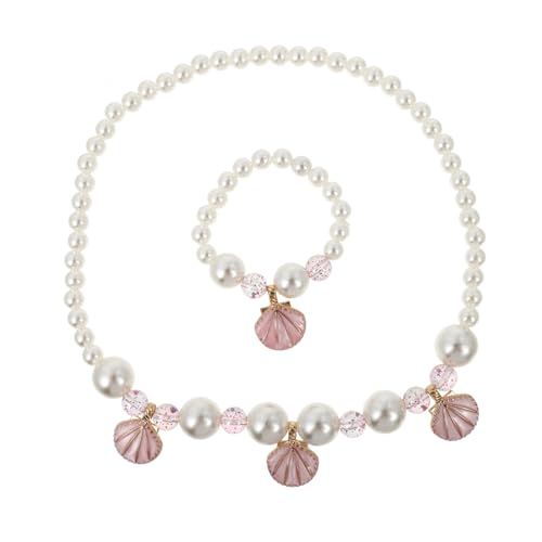 Abaodam Schmuckset Armband und Halskette aus Pinken Muschelperlen Verstellbar Leicht und Hautfreundlich Geschenk für Kleine Mädchen zu Geburtstag Party und Alltag von Abaodam