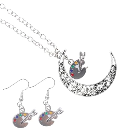 Abaodam Schmuckset Damen Halskette und Ohrringe mit Farbpallette Anhänger Modischer Damenschmuck Stabile Haken Elegantes Design für Künstler und Kunstliebhaber von Abaodam