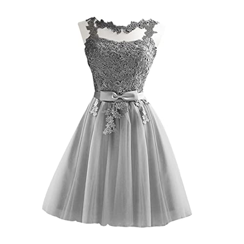 Abaodam Brautjungfernkleid Abendkleid Kurzes Spitzenkleid Grau Weiches Atmungsaktives Ärmelloses Partykleid Schlankes Festzugskleid für Damen Hochzeit Kommunion Geburtstage Größe von Abaodam