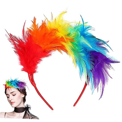 Abaodam Stirnband Rot Karnevals-haarschmuck Für Frauen Dekoratives Stirnband Regenbogenhut Pride-accessoires Stolz-stirnband Fascinator-stirnbänder Fräulein Zubehör Cosplay Feder von Abaodam