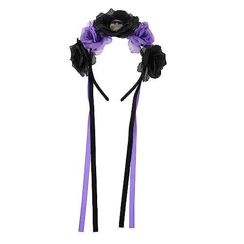 Abaodam Totenkopf-stirnband Totenkopf-blumen-stirnband Mexikanisches Stirnband Blumenstirnbänder Für Frauen Blumenkronen-stirnband Stoff Hochzeit Haarring Violett Braut von Abaodam