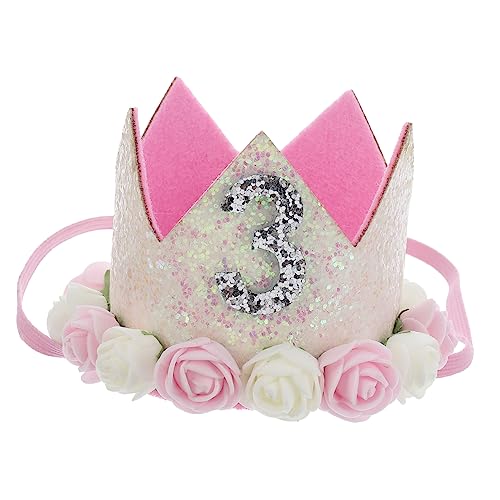 Abaodam Baby Krone Tiara Zum Dritten Geburtstag Haustier Geburtstag Kronenriemen 3. Geburtstag Tiara Kopfschmuck 3. Geburtstag Blumenkrone Haarschmuck Geburtstagsblume Kleinkind Eva Hut von Abaodam