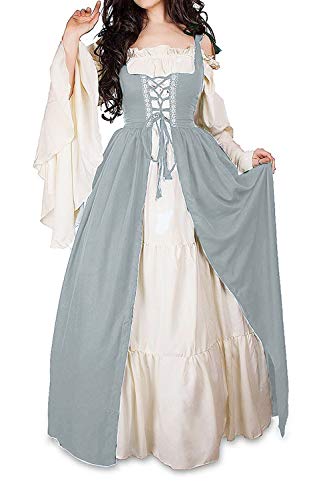 Abaowedding Damen Mittelalter Renaissance Kostüm Cosplay Unterkleid und Überkleid 2X-Large/3XL, Anthrazit und Elfenbein von Abaowedding