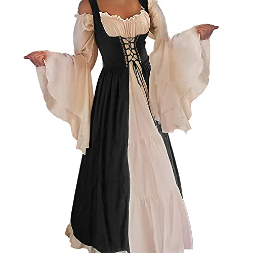 Abaowedding Damen Mittelalter Renaissance Kostüm Cosplay Unterkleid und Überkleid Small/Medium Schwarz und Elfenbein von Abaowedding