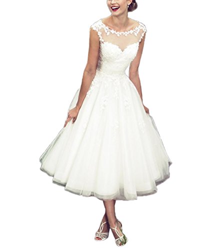 Damen Elegant Sheer Vintage Kurz Spitze Hochzeitskleid für Braut, elfenbeinfarben, 52 Mehr von Abaowedding