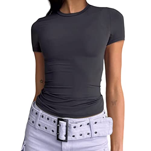 Abardsion Damen Casual Basic Going Out Crop Tops Slim Fit Kurzarm Rundhals Enge T-Shirts, Tiefes grau, Groß Abardsion Damen Casual Basic Going Out Crop Tops Slim Fit Kurzarm Rundhals Enge T-Shirts, Tiefes grau, Groß von Abardsion