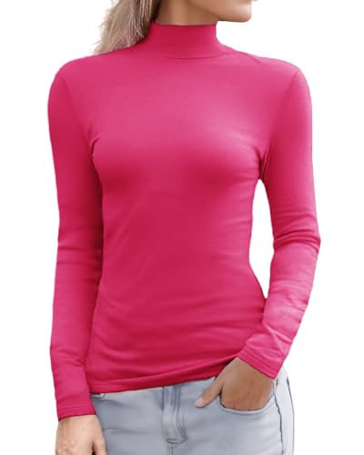 Abardsion Damen Langarm Mock Rollkragen Shirts 2025 Fleece Gefüttert Baselayer Slim Fit Thermounterwäsche Tops, Knallpink (Hot Pink), X-Groß von Abardsion