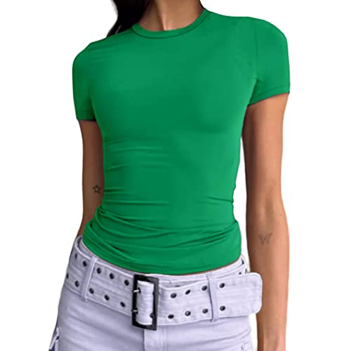Damen Casual Basic Going Out Crop Tops Slim Fit Kurzarm Rundhals Enge T-Shirts, Grün , Mittel von Abardsion
