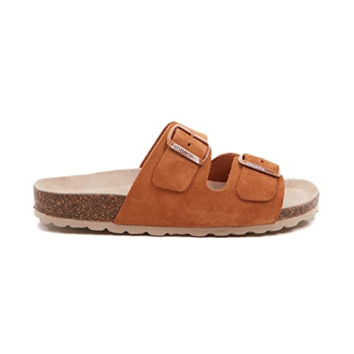 Abbacino Flache Damen-Sandale aus Veloursleder in Cognac. Braun von Abbacino