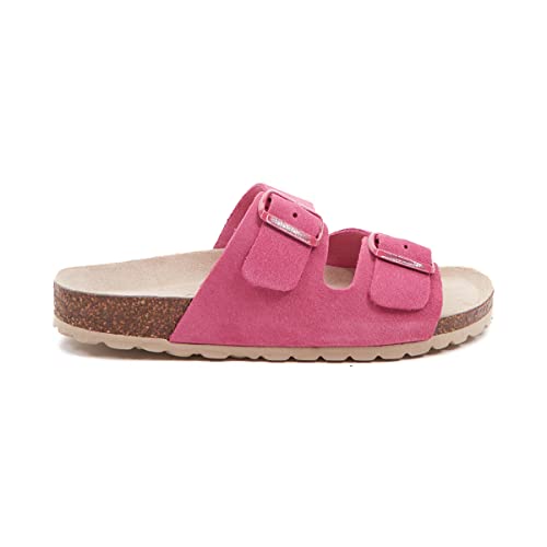 Abbacino Flache Damen-Sandale aus Veloursleder in Fuchsia. Rosa Abbacino Flache Damen-Sandale aus Veloursleder in Fuchsia. Rosa von Abbacino