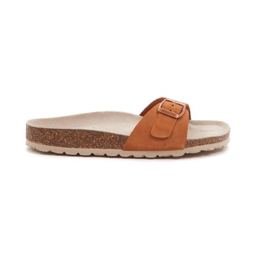 Abbacino Flache Damen-Sandale mit Schnalle in Cognac. Braun Abbacino Flache Damen-Sandale mit Schnalle in Cognac. Braun von Abbacino