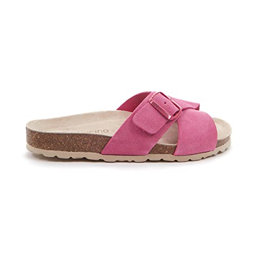 Abbacino Flache Damen-Sandale mit Schnalle in Fuchsia. Rosa Abbacino Flache Damen-Sandale mit Schnalle in Fuchsia. Rosa von Abbacino
