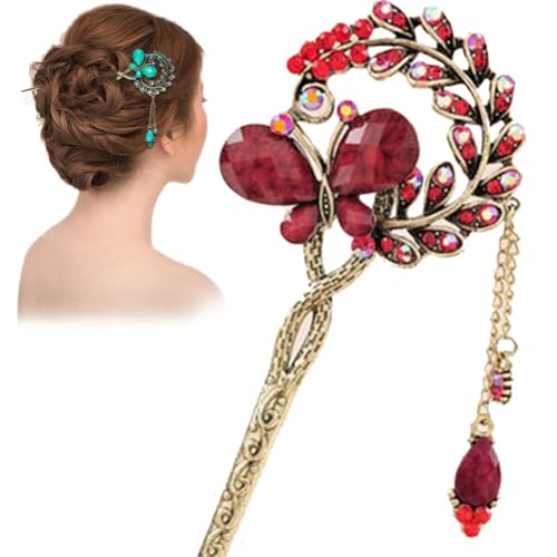 Abbdbd Frauen Vintage Quaste Haar Sticks Legierung Haar Pin Schmetterling Brötchen Stick Haarnadel Haar Zubehör Haar Schmuck Für Weibliche von Abbdbd