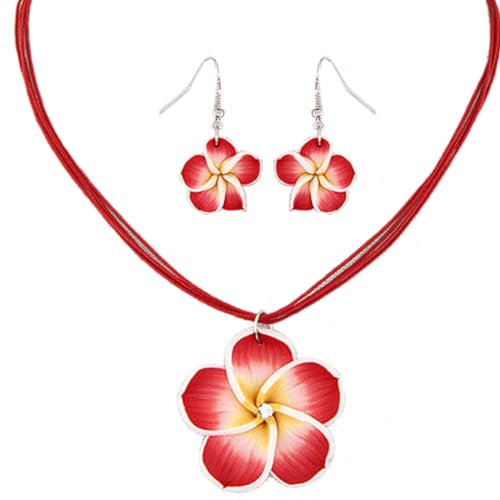 Abbdbd Plumeria-schmuckset, Süßes Blumen-halsketten-ohrring-set Für Valentinstag, Muttertag von Abbdbd