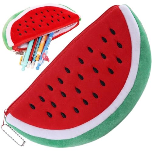 Abbdbd Wassermelonen-federmäppchen Großer Kapazität, Simulieren Wassermelonen-stiftbeutel, Plüsch-wassermelonen-Bleistift-Aufbewahrungstasche, Schulbedarf von Abbdbd