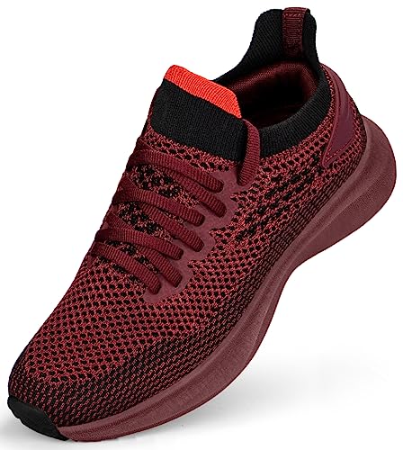Abboos Damen rutschfeste Gym Workout Schuhe Leichte Atmungsaktive Tennisschuhe Mesh Walking Sneakers, H-Achat, Rot, 37.5 EU von Abboos