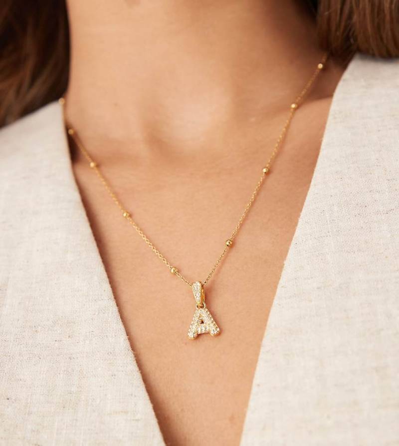 Abbott Lyon - Halskette aus wasserfestem Edelstahl mit 18-Karat-Vergoldung und bauschiger „A"-Initiale-Goldfarben von Abbott Lyon