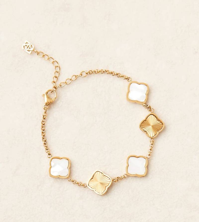 Abbott Lyon - Verstellbares Armband aus wasserfestem Edelstahl mit 18-Karat-Vergoldung und Klee-Motiven in Perlmutt und Goldoptik-Goldfarben von Abbott Lyon