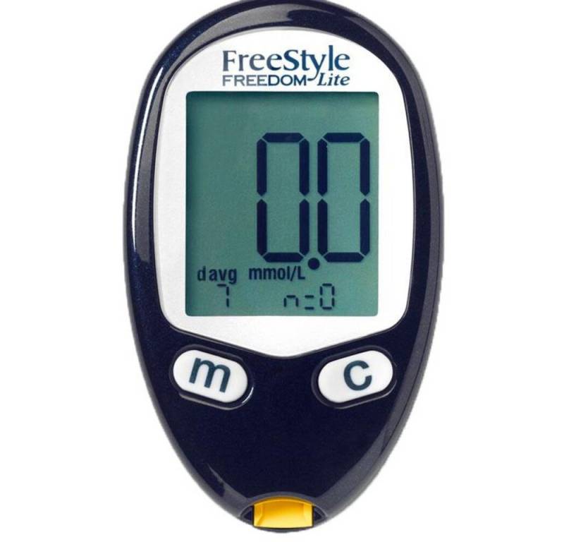 Abbott Blutzuckermessgerät FreeStyle Freedom Lite Blutzuckermessgerät-Set mg/dl oder mmol/l, Langzeitüberwachung mit 400 Messwerten, Schnelle Messzeit von 5 Sekunden, Biosensor für Glukosemessung, Nahezu schmerzfreie Messung von Abbott