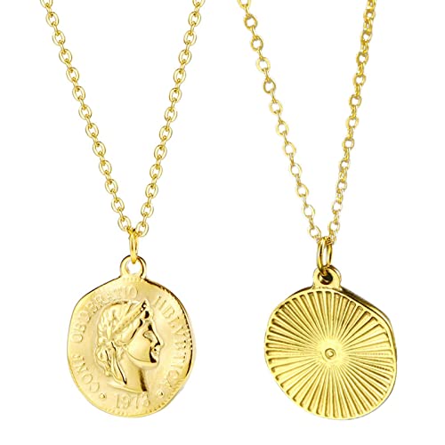 Abbto 4 Stück Halskette für Andenken der Königin Elizabeth II – runder Münzenanhänger Ihre Majestät mit Kette | Erinnerung an die britische Königin für Frauen, Mädchen, Dame von Abbto