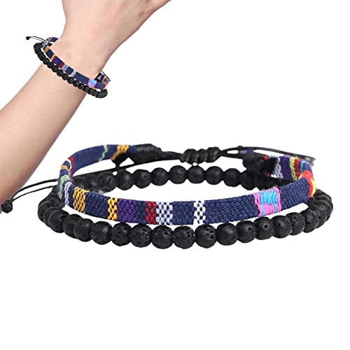 Perlen Armbänder, 4mm Natürliche Stretch Armbänder mit Perlen, Handgemachte Baumwolle gewebte Boho-Armbänder für Damen Herren Healing Reiki Multilayer Armbänder Abbto von Abbto