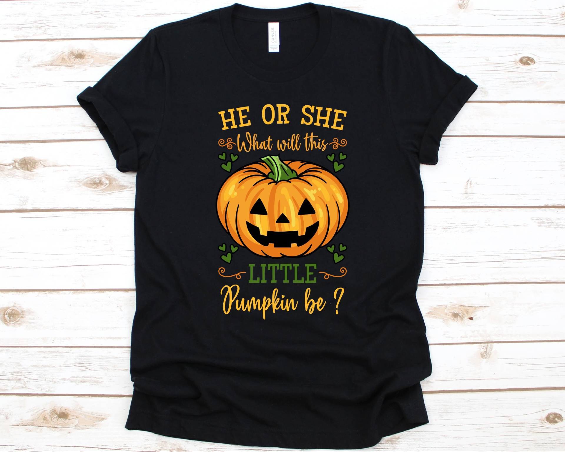 He Or She What Will This Little Pumpkin Be Shirt, Gender Reveal Halloween Kürbis Grafik, Junge Oder Mädchen, Schwangerschaftsshirt, Baby Shower von AbbysDesignFactory