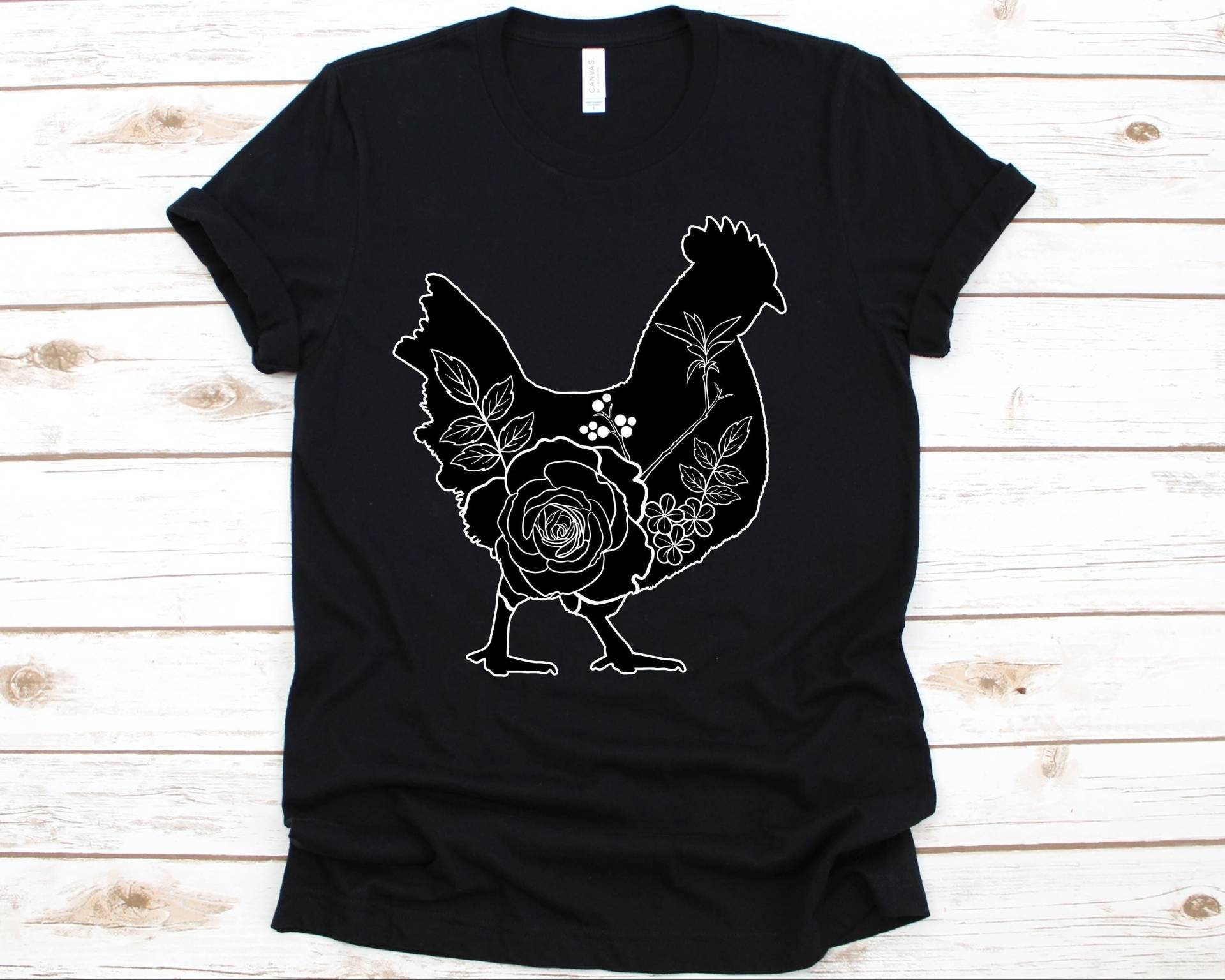 Huhn Silhouette Shirt, Süßes Shirt Für Männer Und Frauen, Hahn Liebhaber T-Shirt, Geflügel Bauer Geschenk, Küken Blumen von AbbysDesignFactory