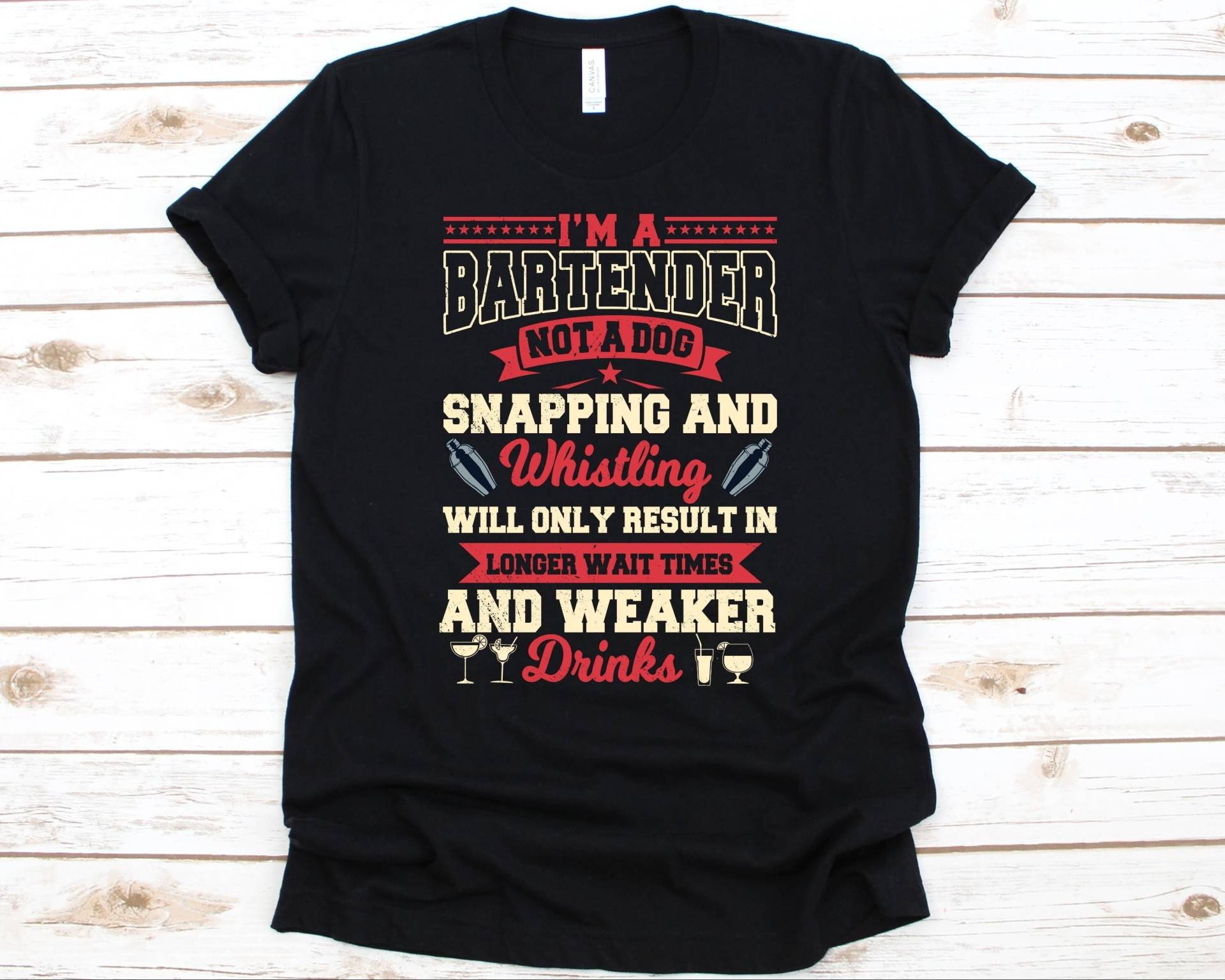 I'm A Bartender Not Dog Shirt, Flair Bartending Design, Barkeeper Geschenk, Barista Cocktail Mix T-Shirt, Flaring Flaschen Grafik von AbbysDesignFactory