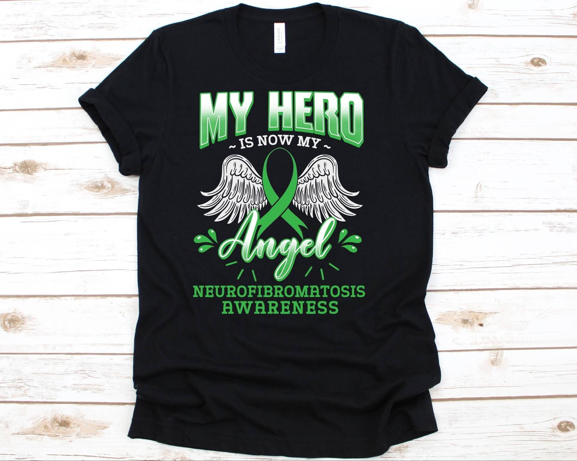 Mein Held Ist Jetzt Mein Engel Shirt, Bewusstsein Geschenk Für Neurofibrematose Krieger Kämpfer Überlebende, Schwannomatosis Shirt Männer Und Frauen von AbbysDesignFactory