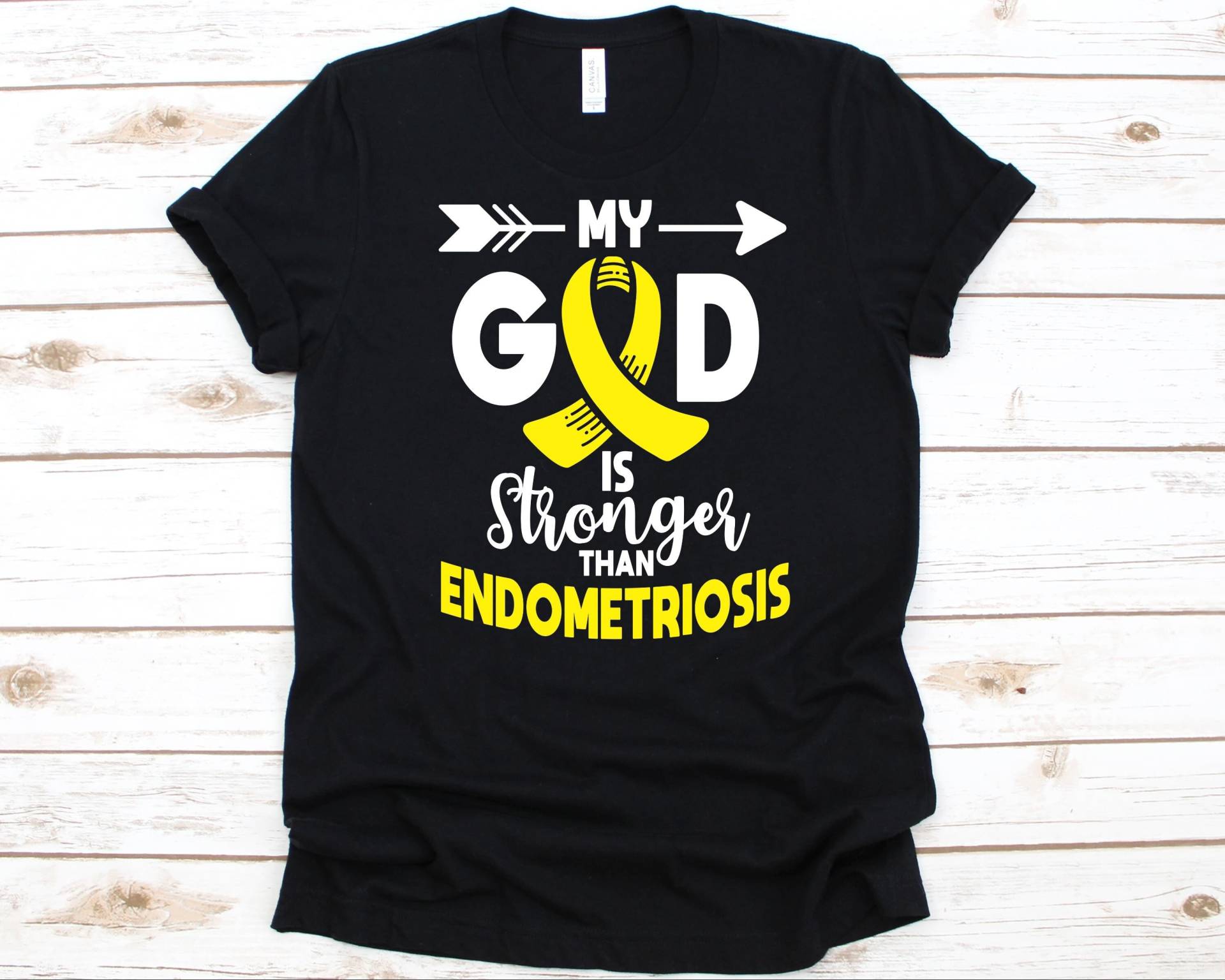 My God Is Stronger Than Endometriosis Shirt, Awareness, Endometrium Survivor, Gelbes Band Design, Endo Warrior, Support von AbbysDesignFactory