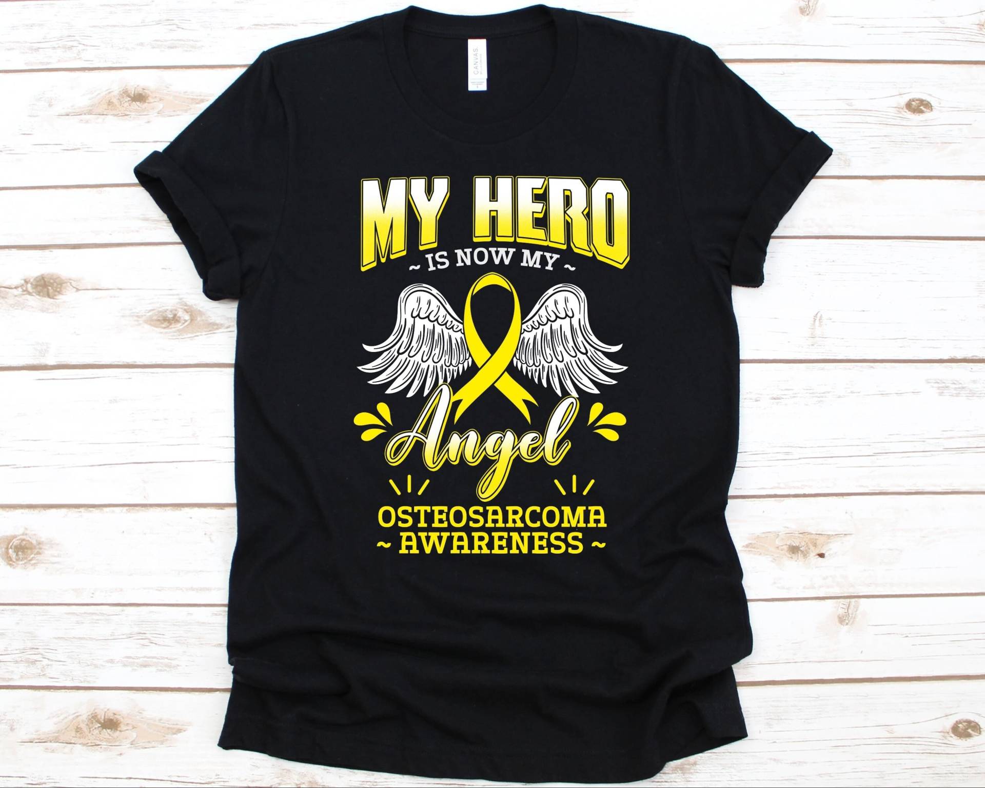 My Hero Is Now Angel Shirt, Bewusstsein Geschenk Für Osteosarcoma Krieger Kämpfer, Tshirt Männer Und Frauen, Gelbes Band, Engel von AbbysDesignFactory